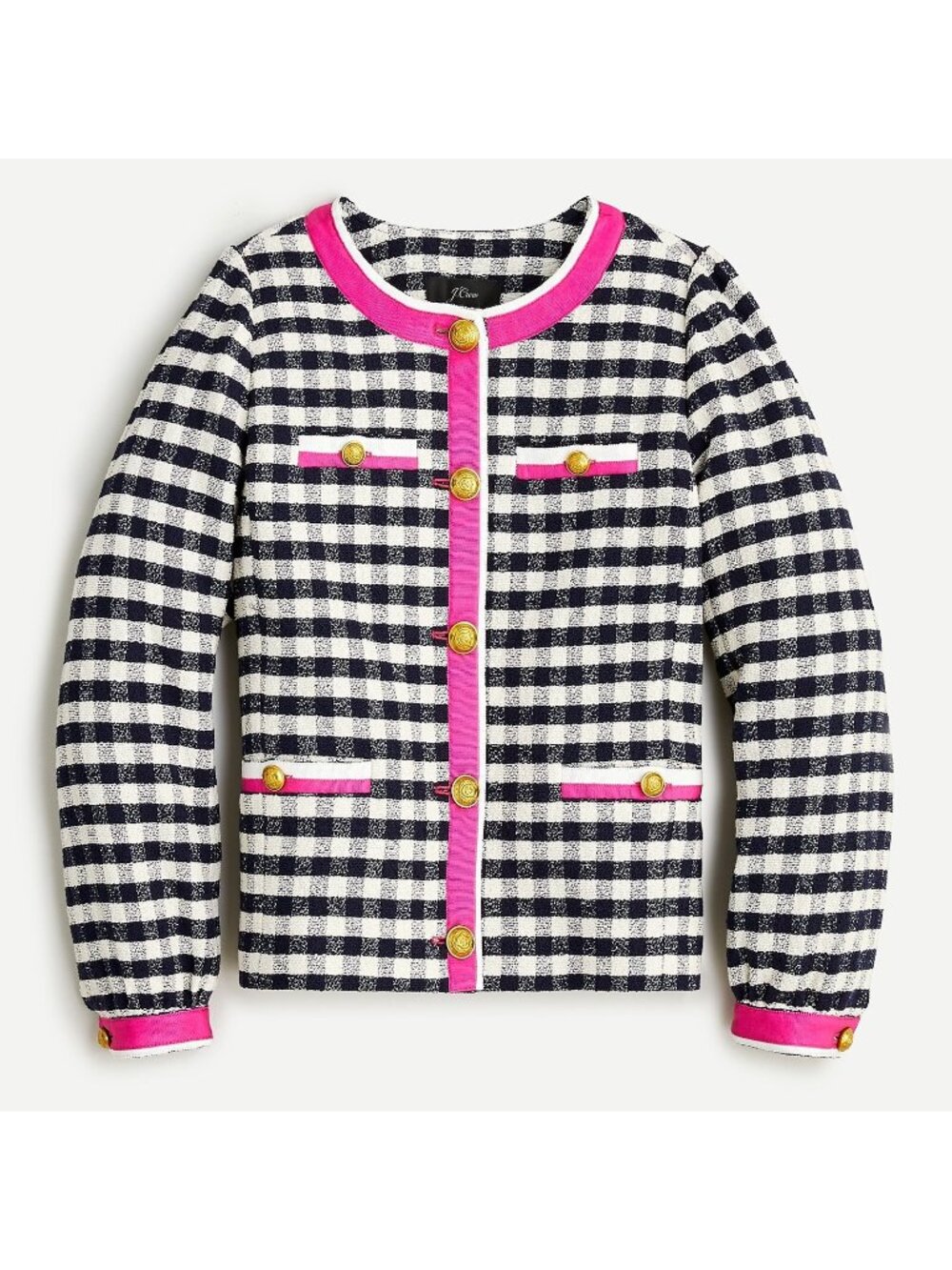 NWT J.Crew Grosgrain-trim Lady Jacket in Navy Ivory Check Gingham Tweed 2